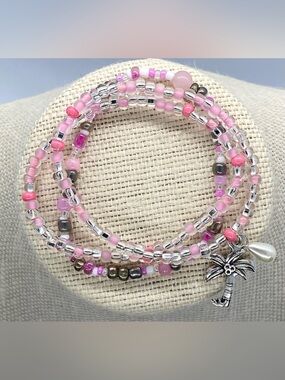 Pink Silver Beaded Bracelets Boho Fall Coastal Festival Preppy Cottagecore Fairy